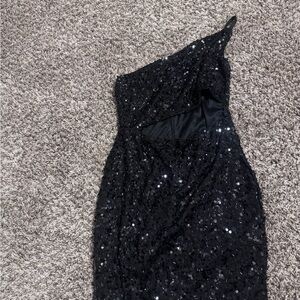 Black One-Shoulder Sequin Evening Dress